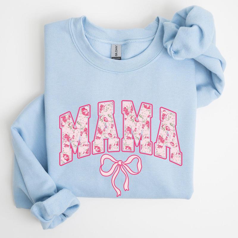 Mama, Coquette, Pink Bows, Trend, Girly, Soft Girl Era Sweatshirt, Women's Crew Neck, Crewneck Casual Comfort Womenswear ComfortableÃ‚Â Graphic