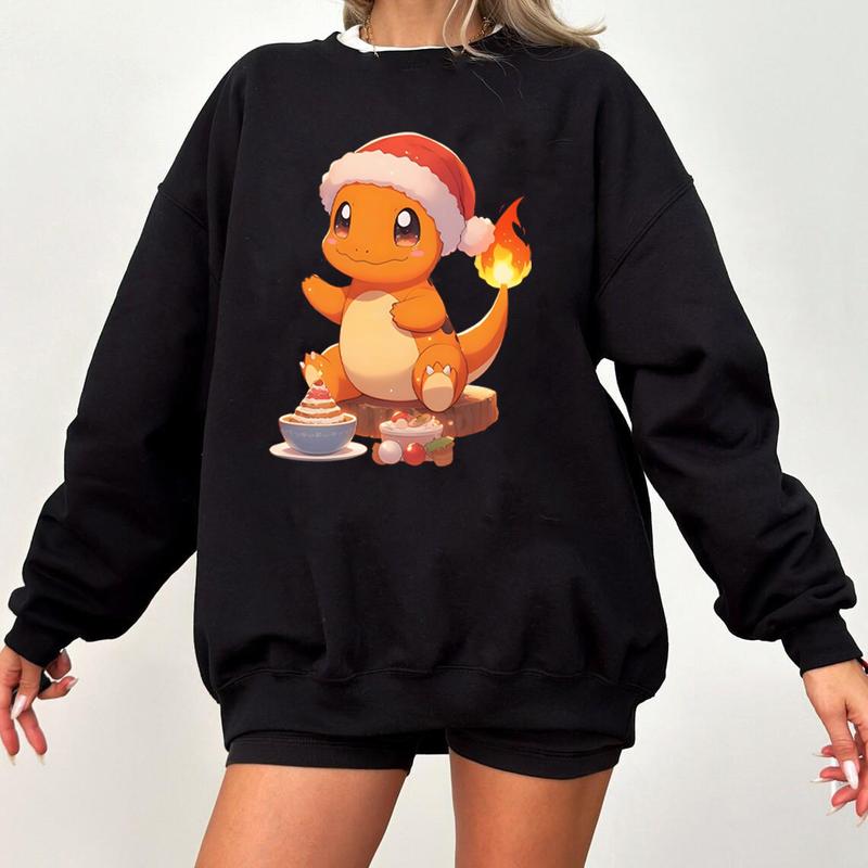 Charmander Christmas Sweatshirt, Charmander Xmas Shirt, Charmander Santa Christmas Sweatshirt, Charmander Sweatshirt, Anime Sweatshirt, Christmas Char