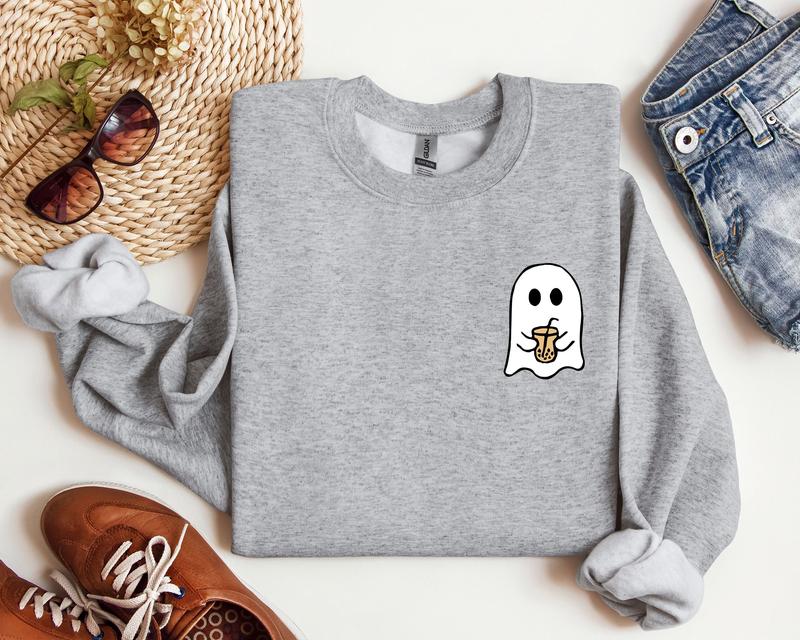 Little Ghost Ice Coffee Halloween Crewneck Sweatshirt, Hoodie, T-shirt, Cute Halloween Shirt