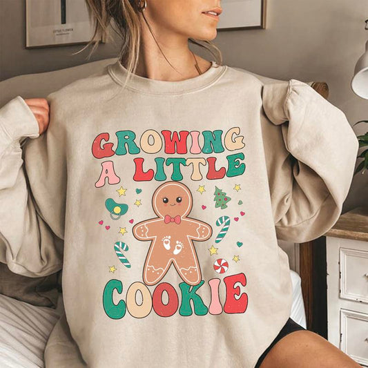 Growing a Little Cookie Pregnancy Announcement Sweatshirt - Cozy Holiday Maternity Wear