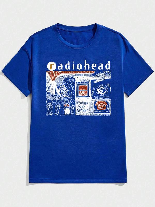 Men's Letter & Graphic Print Round Neck Tee, Regular Fit Casual Short Sleeve T-shirt, Men's Summer Top for Daily Wear