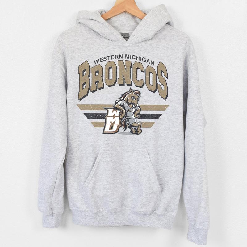Western Michigan Broncos Vintage NCAA Sweatshirt, Unisex Broncos Football Shirt, Classic Sport Hoodie, Gifts for Fans, Cotton T-Shirt, Hoodie Clothing