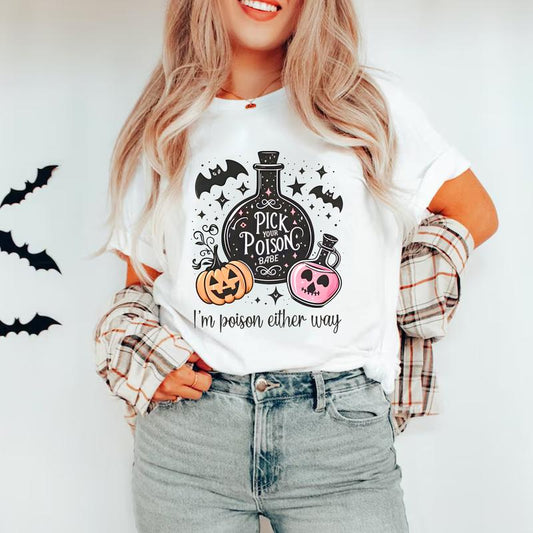 Pick Your Poison Babe Halloween TShirts, Vintage Halloween Sweatshirt Gift for Fans