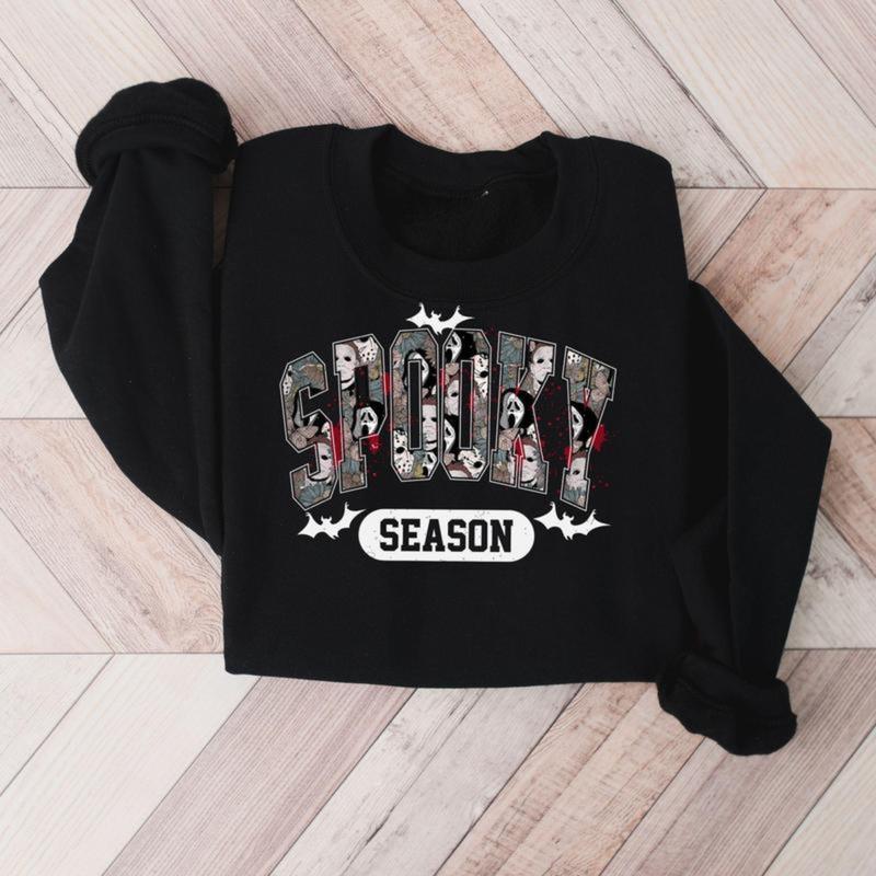 Spooky Season Sweatshirt, Ghost Halloween Party Sweatshirt Unisex Classic Collar Printed
