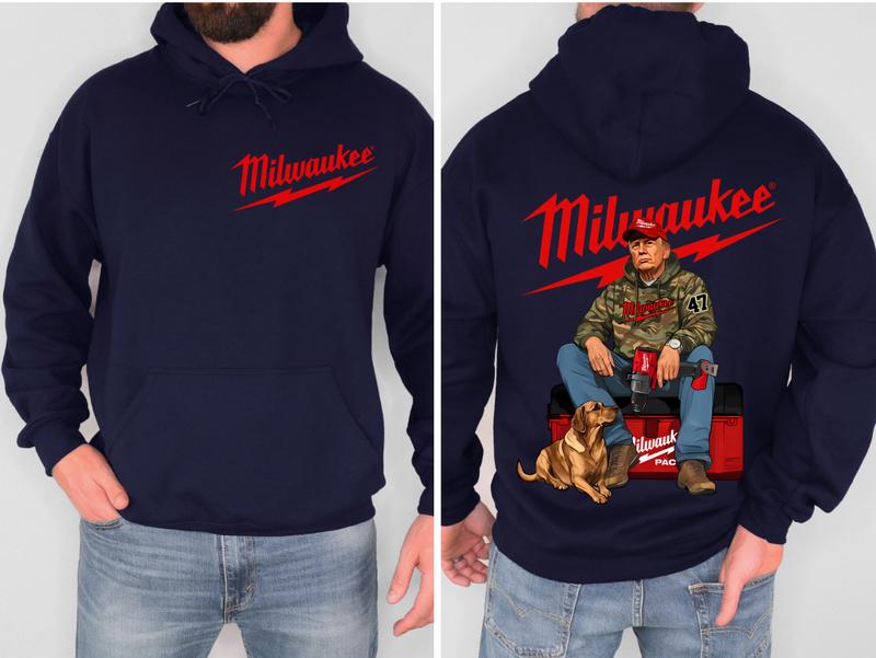 2 Side- Unisex Hoodie- Milwaukee Trump Camo Unisex Hoodie- Trump With Local Boy Hoodie- Cotton- Top- Casual Menswear- Classic Cotton Top- Womenswear- Clothing