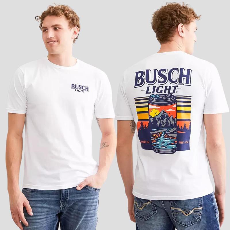Busch Light - Busch Light Can 2-sided T-shirt, Casual Graphic Round Neck T-shirt for Summer, Fashion Top for Daily Wear,  For Men, For Women