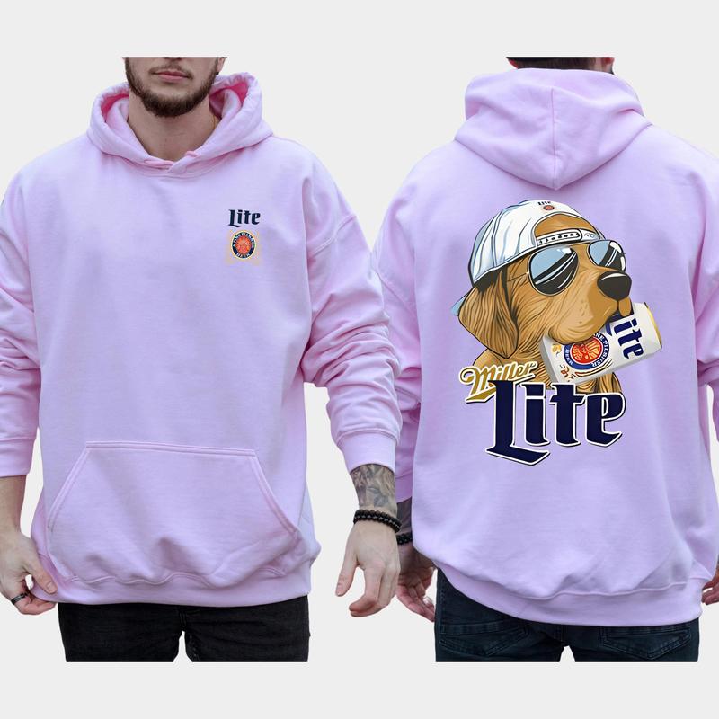 Vintage Miller Lite Hunting Dog 2-Sided Hoodie, Funny Men's Best Friend Dog Hoodies, Beer Drinking Sweaters, Unisex Drink Tops, Cotton Casual Menswear
