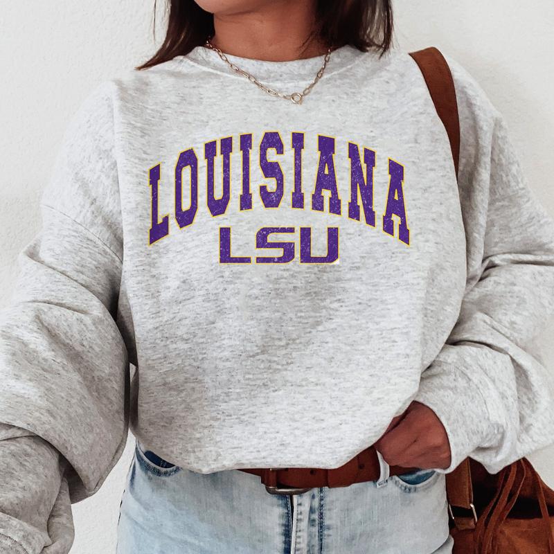 LSU Tigers Vintage Football NCAA Trendy Sweatshirt, Louisiana State University Unisex Football NCAA Shirt, Gift For Men, Gift For Girls, Crewneck, Cotton, Sweaters, Pullover