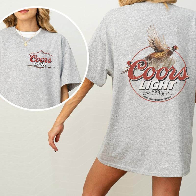 Coors Light Pheasant 2 Sided Shirt, Vintage Pheasant Hunting Graphic Printed Tshirt, Duck Hunt T-shirt, Unisex Hunter Tee, Cotton Casual Womenswear