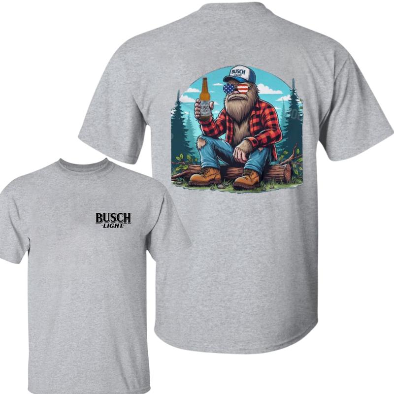 Busch Light -Beer- igfoot- Sasquatch & Busch Light beer T-shirt , Casual Graphic Round Neck T-shirt for Summer, Fashion Top for Daily Wear, T shirt Fo