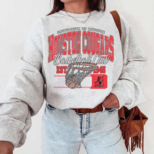 Houston Cougars Vintage NCAA Sweatshirt, Classic University Sports Shirt, Gift for Fans, Men, Women, Cotton T-Shirt, Hoodie Graphic Style