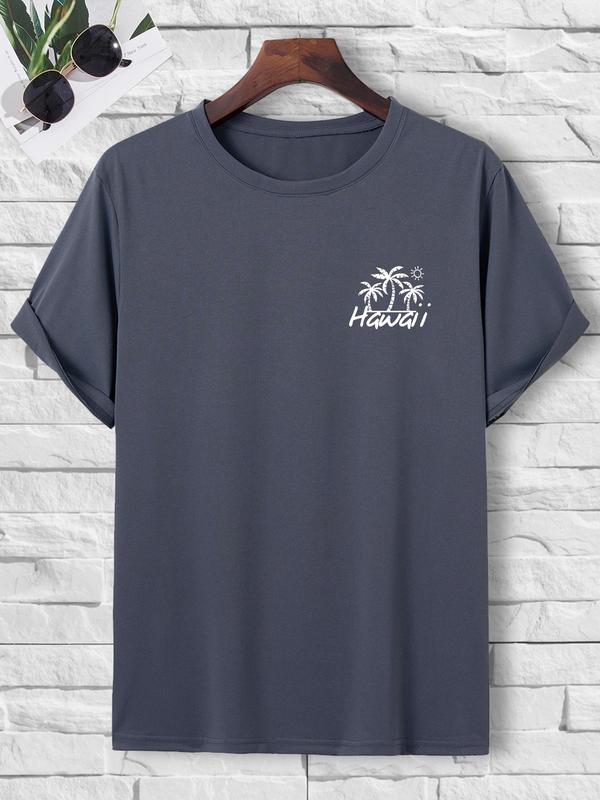Men's Regular Fit Graphic Print Round Neck Knit Tee, Summer Clothes,Â StreetwearÂ Guys Hawaiian Tropical & Letter Graphic Short SleeveÂ CrewneckÂ T-Shirt,Â Menswear,Â Crew Neck Trendy Casual Top for Summer