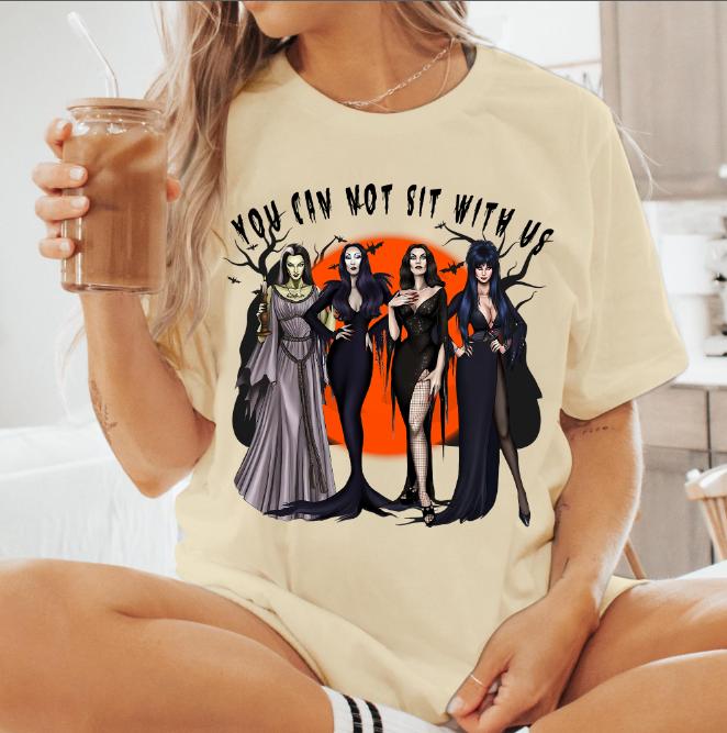 You Can Not Sit With Us Shirt, Retro Halloween Character T-Shirt, Halloween Design T-Shirt Cotton Unisex