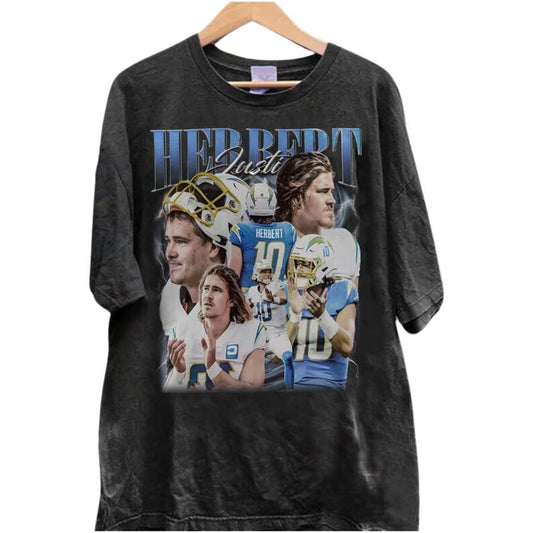 Vintage Justin Herbert Shirt, Los Angeles Football Shirt Classic Cotton Fabric Jersey Menswear Top Collar Decoration Graphic
