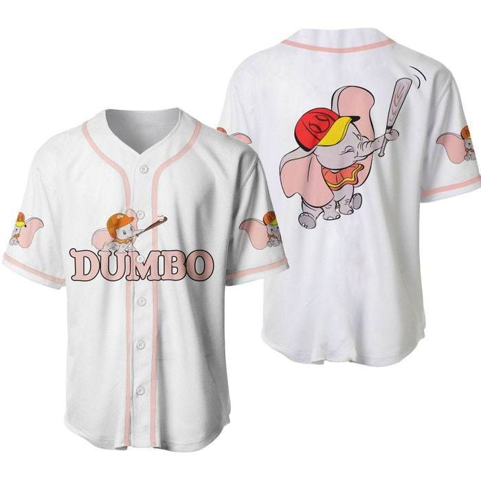 Dumbo Elephant White Pink Disney Unisex Cartoon Graphics Casual Outfits Custom Baseball Jersey Gifts for Fans - lylyprint.com