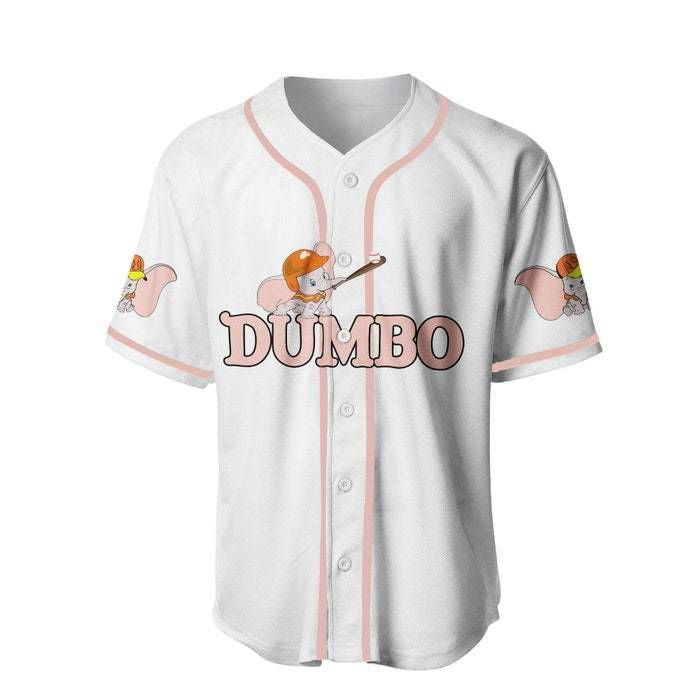 Dumbo Elephant White Pink Disney Unisex Cartoon Graphics Casual Outfits Custom Baseball Jersey Gifts for Fans - lylyprint.com