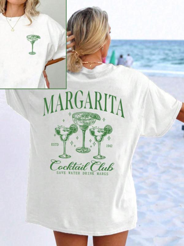 Women's Cartoon Graphic Print Round Neck Tee, Fashion Casual Drop Shoulder Short Sleeve T-shirt, Ladies Summer Clothes for Daily Wear