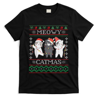 Funny Christmas Cat Matching Family Pajamas Meowy Catmas T-Shirt