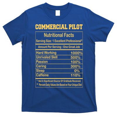 Funny Commercial Pilot Nutritional Facts Motivational Quote Cute Gift T-Shirt