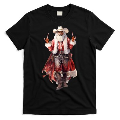 Funny Christmas Western Cowboy Santa Claus And Candy Cane T-Shirt