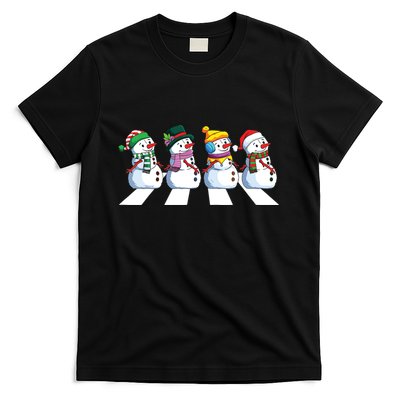 Funny Snowman Crossing Road Crosswalk Snowmies Christmas Kids T-Shirt