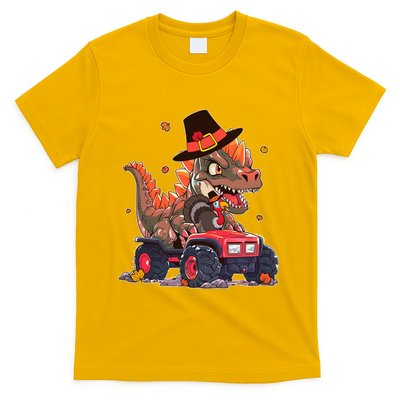 Funny Thanksgiving Dinosaur And Turkey Riding Monster Truck T-Shirt