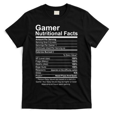 Gamer Nutritional Facts Cool Gamer Video Game Funny T-Shirt