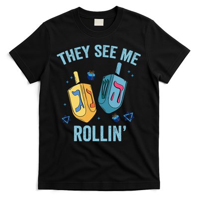 Hanukkah Dreidel They See Me Rolling Funny Jewish Festival T-Shirt