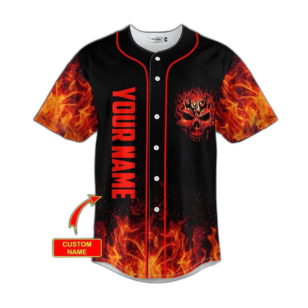 Head Fire Skull Custom name Baseball Jersey For Men Women, Men's Baseball Jersey For Men Women - lylyprint.com