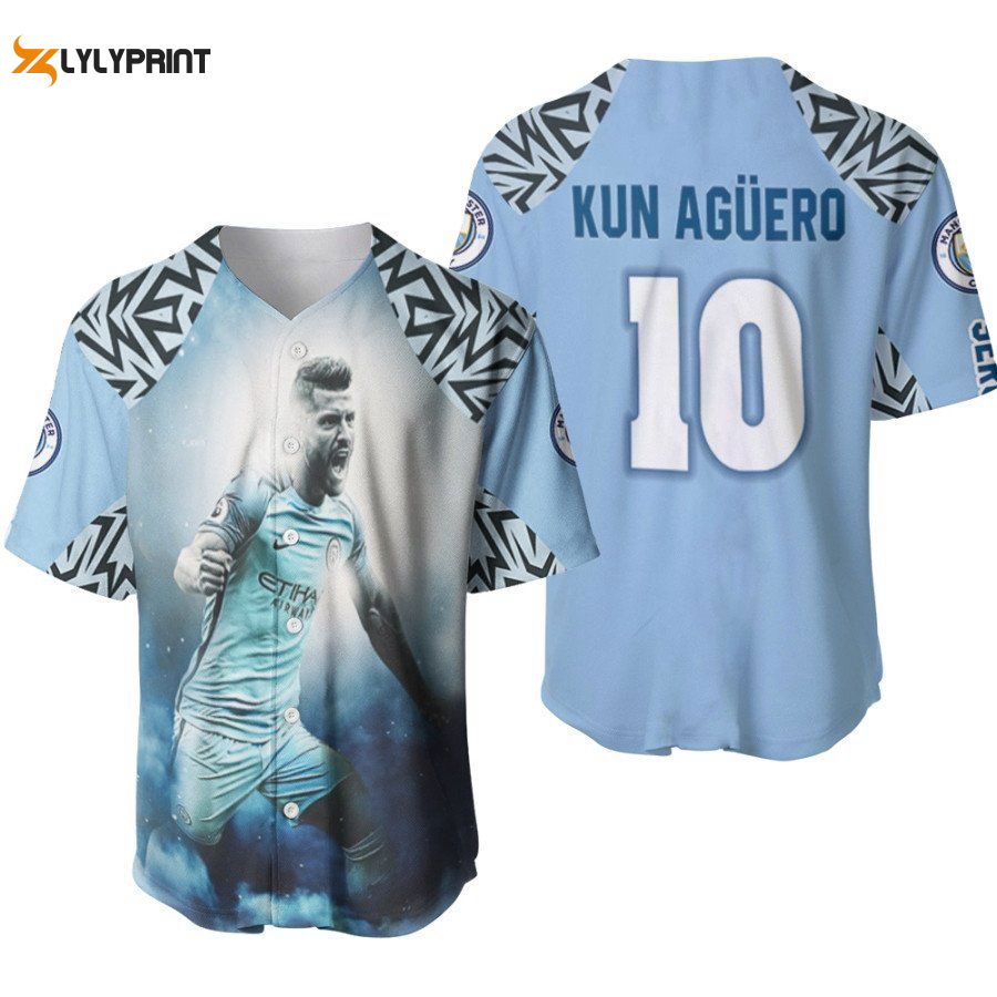 Kun Aguero 10 Running For Goal Best Player Manchester City Designed Allover Gift For Aguero Fans Baseball Jersey Gifts for Fans - lylyprint.com