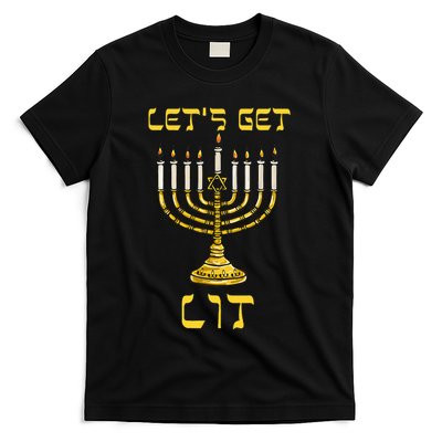 Let's Get Lit Chanukah Happy Hanukkah Funny Menorah Jewish T-Shirt