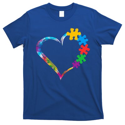 Love Heart Puzzle Pieces Tie Dye Autism Awareness Mom Dad Funny Gift T-Shirt
