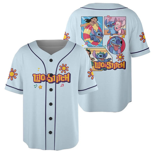 Lilo And Stitch Characters Blue Baseball Jersey