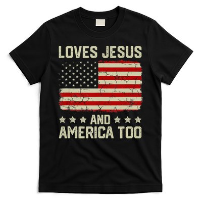 Loves Jesus And America Too USA Patriotic Christian T-Shirt