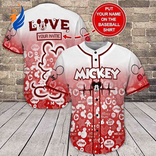 Personalized Mickey Lover Baseball Jersey - White Red Gift with Custom Name - Bafud