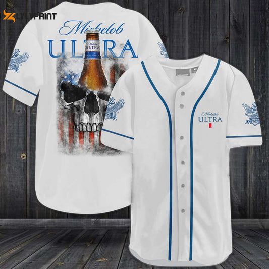 Michelob Ultra Skull USA Flag All Over Print Unisex Baseball Jersey - lylyprint.com