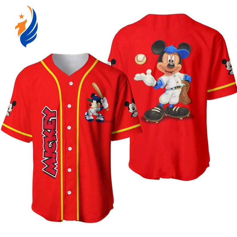 Mickey Mouse Baseball Jersey: All-Over Print Playful Design for Baseball Enthusiasts - Bafud
