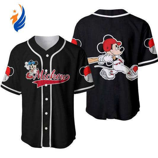 Mickey Mouse Red Black Cute Disney Cartoons Graphics Unisex Custom Baseball Jersey - Bafud