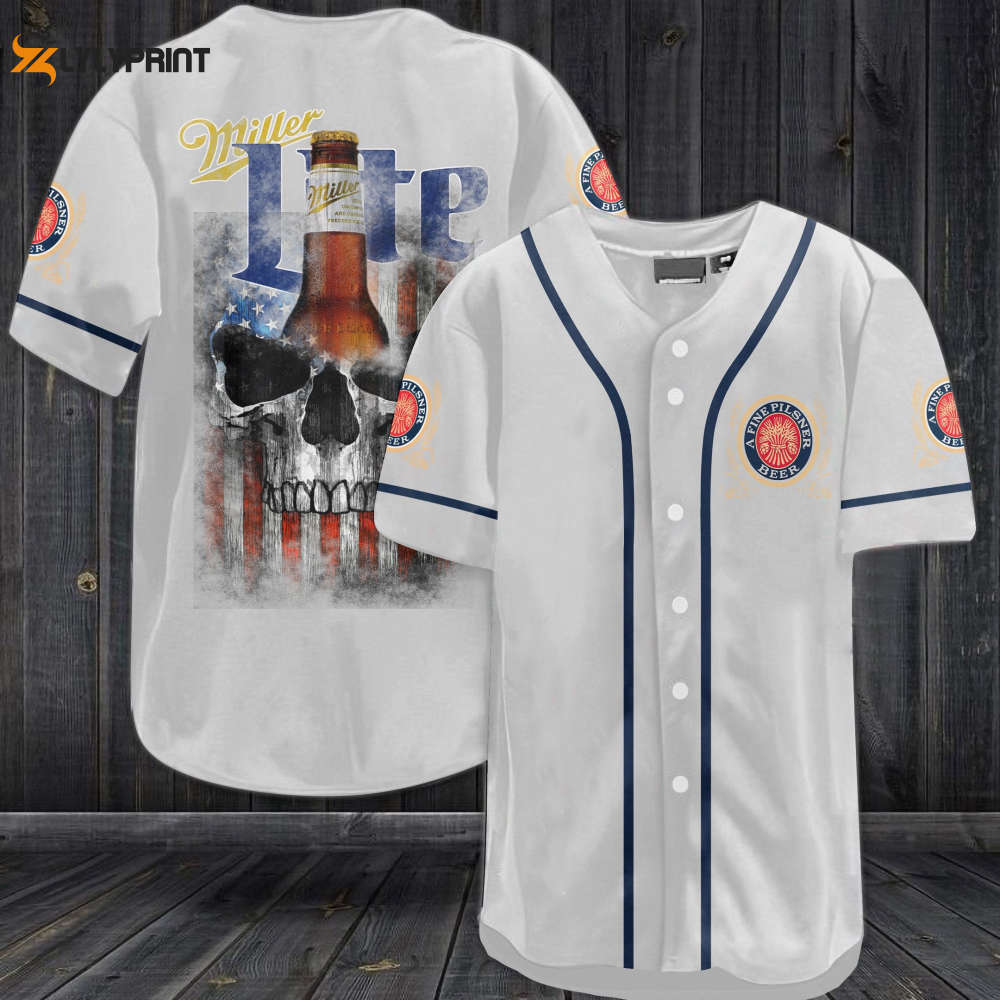 Miller Lite Skull Usa Flag All Over Print Unisex Baseball Jersey - lylyprint.com