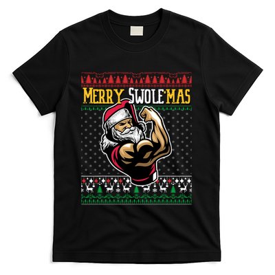 Merry Swole Mas Funny Christmas Gym & Work Out Santa Flexing T-Shirt