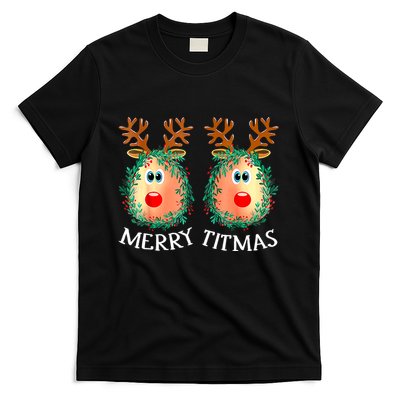 Merry Titmas Reindeer Boobs Naughty Funny Ugly Christmas T-Shirt