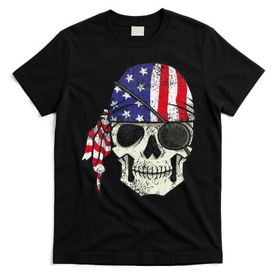 Pirate 4th of July Distressed USA Skull American Flag T-Shirt
