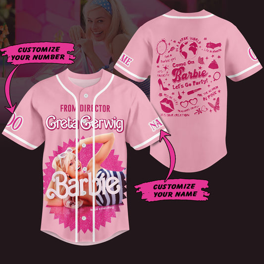 Personalized Barbie Movie Lovely Pink Baseball Jersey