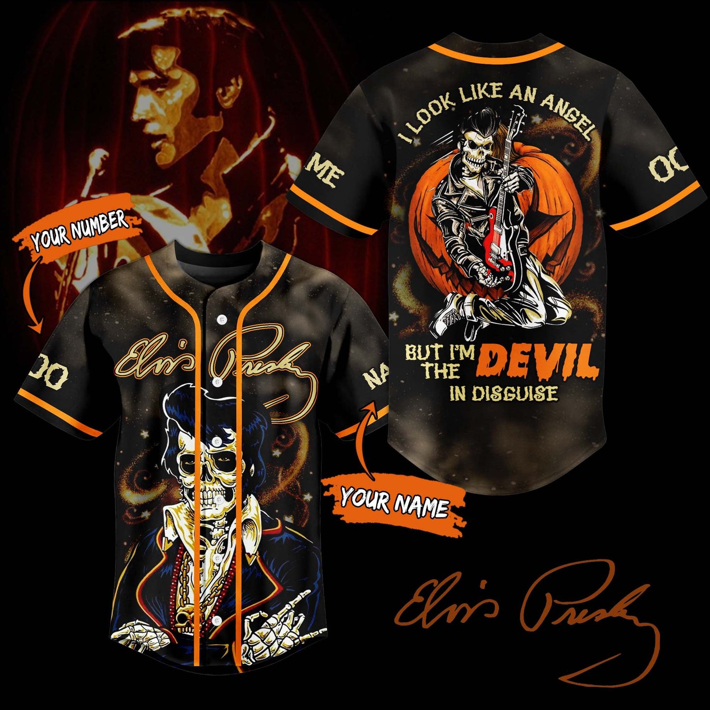 Personalized Elvis Presley Devil In Disguise Baseball Jersey Halloween Edition