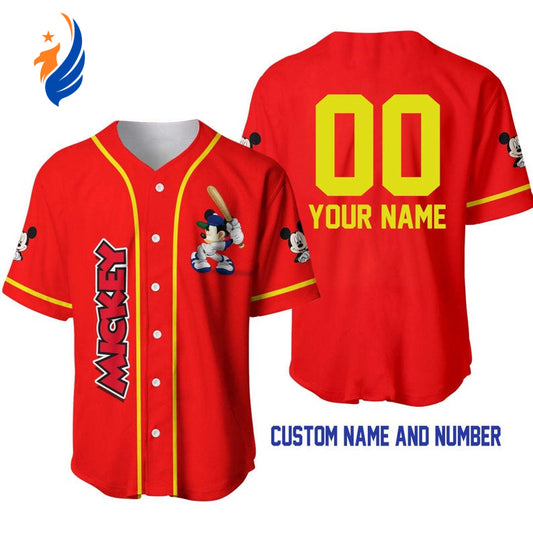Custom Mickey Mouse Baseball Jersey - Play Ball in Style with Personalized All Over Print Design! - Bafud