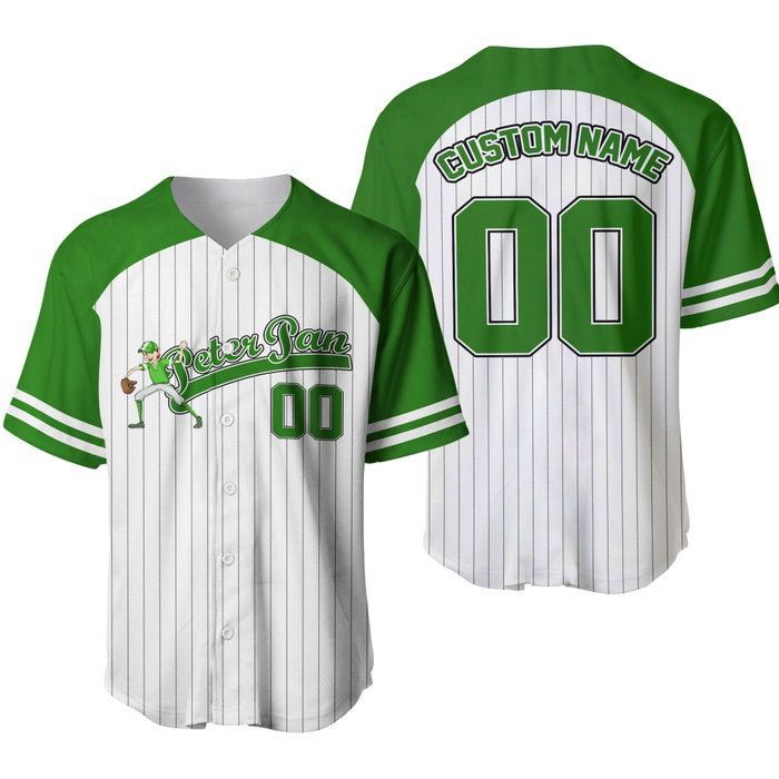 Peter Pan Striped Green White Unisex Cartoon Graphic Casual Outfit Custom Baseball Jersey Gifts for Fans - lylyprint.com