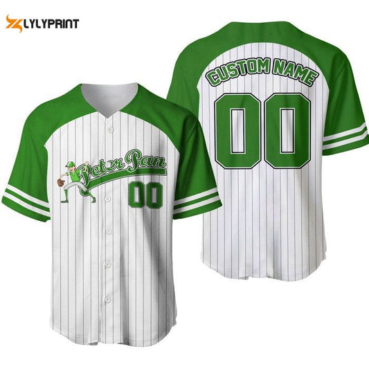 Peter Pan Striped Green White Unisex Cartoon Graphic Casual Outfit Custom Baseball Jersey Gifts for Fans - lylyprint.com