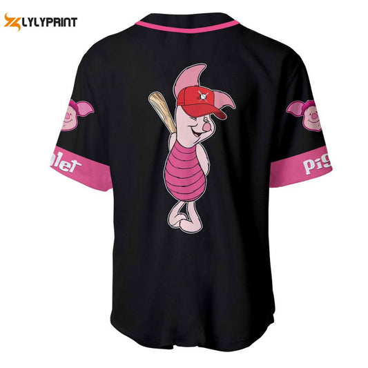 Piglet Winnie the Pooh Black Pink Disney Unisex Cartoon Custom Baseball Jersey - lylyprint.com
