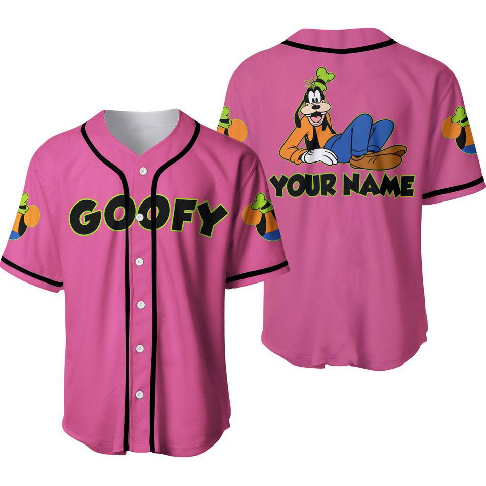Pink Goofy Disney Personalized Baseball Jersey - lylyprint.com