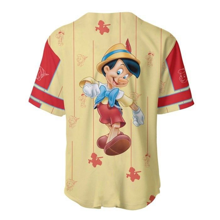 Pinocchio Yellow Red Blue Stripes Patterns Disney Unisex Cartoon Casual Outfits Custom Baseball Jersey Gifts for Fans - lylyprint.com